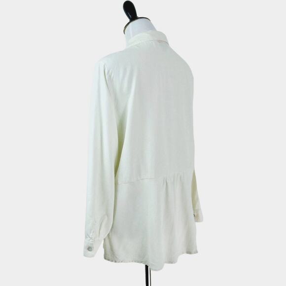 J Jill Size Petite L Woven Silk Button Up Long Sleeve Peplum Cream - Picture 3 of 8